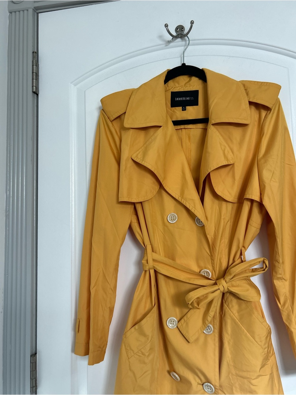 Lafayette 148 Mustard Yellow Trench Coat with Belt Size 8 Chic Fall Preppy 90s - Picture 9 of 16